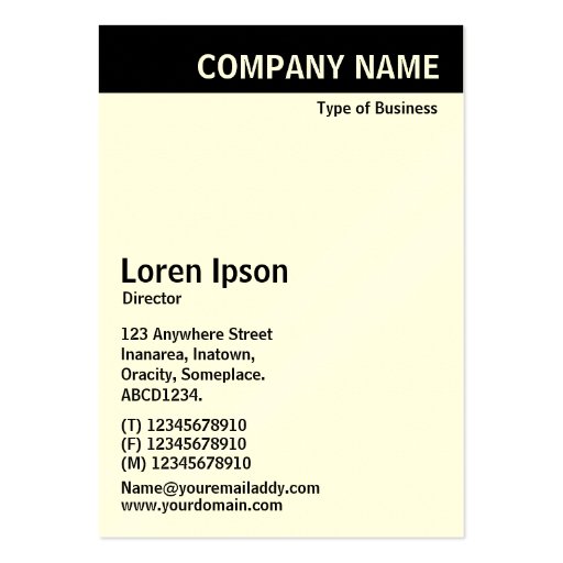 Vertical Header - Black with White (Cream Card) Business Card Templates (front side)