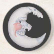 Very Cool Man On The Moon Round Figure Coaster