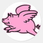 Very Cute Flying Pink Pig Round Stickers