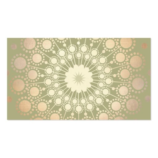 Very Elegant Shiny Gold Ornate Circle Motif Green Business Cards (front side)