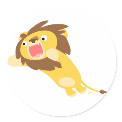 Very Hungry Cartoon Lion round sticker by Lioness_Graphics