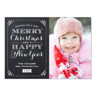 Very Merry Christmas Chalkboard Holiday Photo Card Personalized Announcement