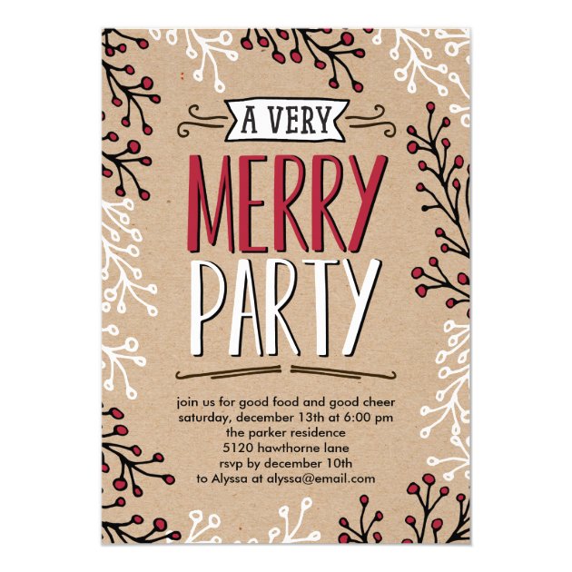 Very Merry Party Holiday Party Invitation (front side)