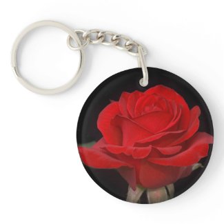 Very Pretty Red Rose Round Acrylic Keychain