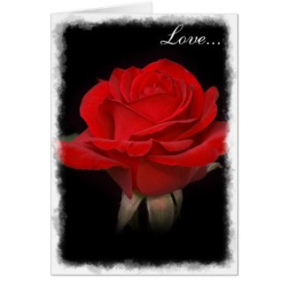 Very Red Rose White Outline "Love" Cards