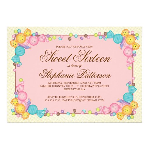 Very Sweet Candy Themed Sweet Sixteen Birthday Personalized Invite
