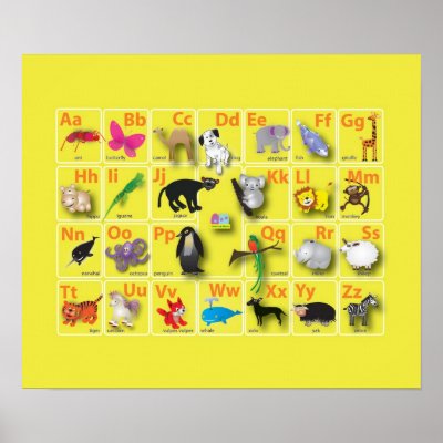 26 Cute animals on yellow canvas will give more fun for your kids to learn 