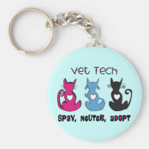 Vet Tech SPAY NEUTER ADOPT Black Cats Design Key Chain