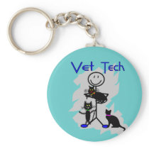 Vet Tech Stick Person With Black Cats Key Chains