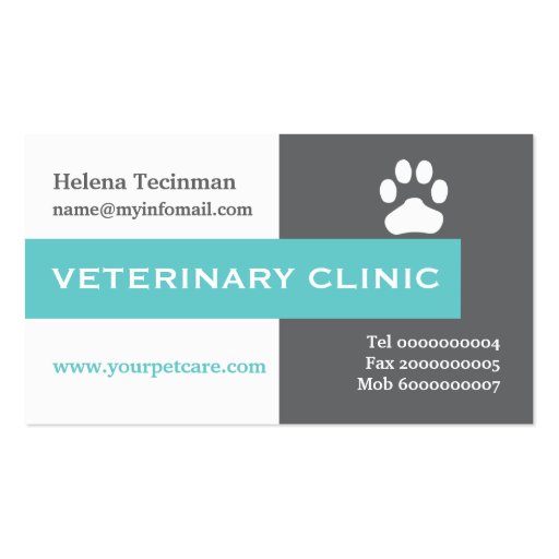 Vet/Veterinary Clinic, paw aqua eye-catching Business Card (front side)