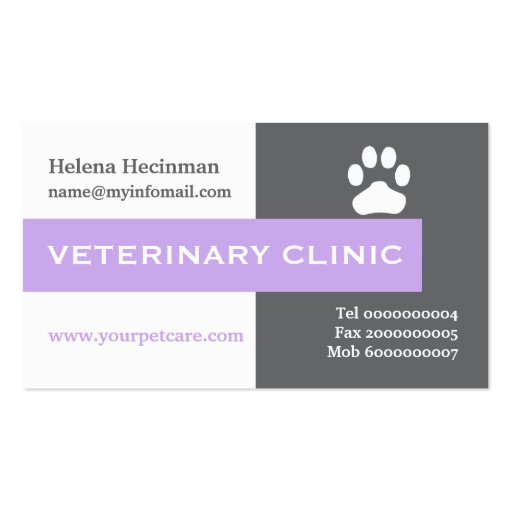 Vet/Veterinary Clinic, paw lavender eye-catching Business Card (front side)