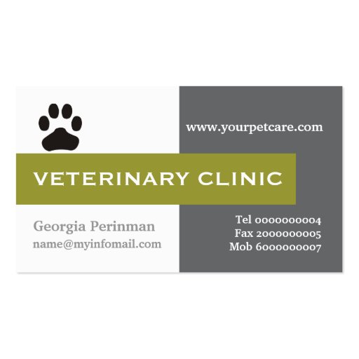 Vet/Veterinary Clinic paw olive green eye-catching Business Card