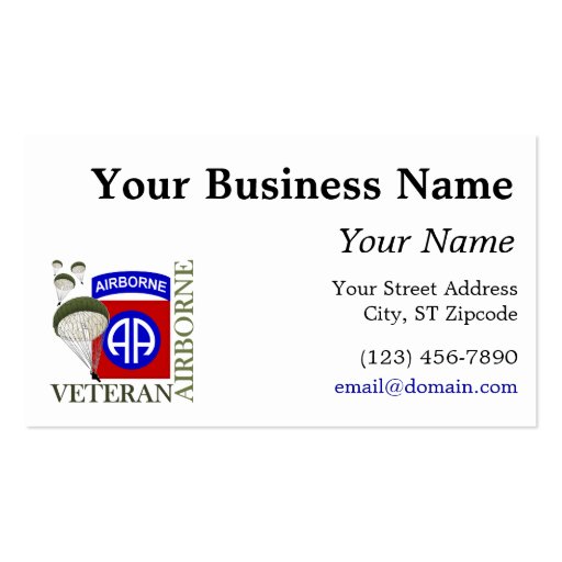 Veteran 82nd Airborne Business Card (front side)