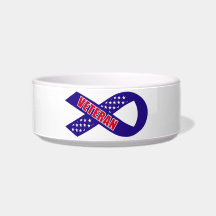 Veterans Blue Stars Ribbon Support the Troops Cat Water Bowls