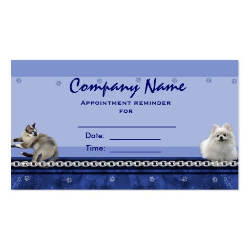 Veterinarian Appointment Business Cards ~ Blue H (back side)