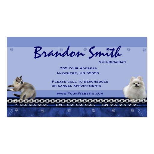 Veterinarian Appointment Business Cards ~ Blue H (front side)