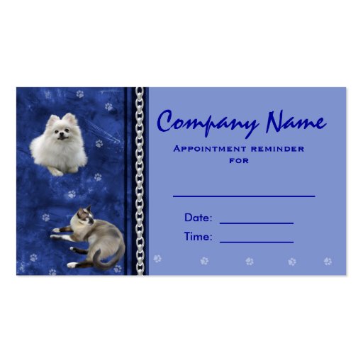Veterinarian Appointment Business Cards ~ Blue V (back side)