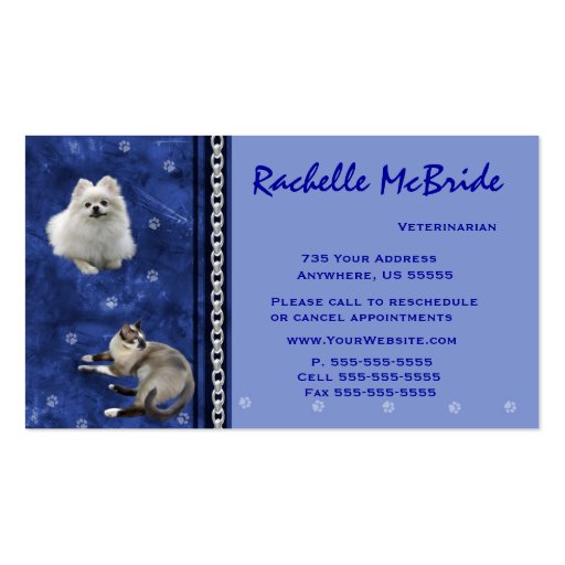 Veterinarian Appointment Business Cards ~ Blue V (front side)