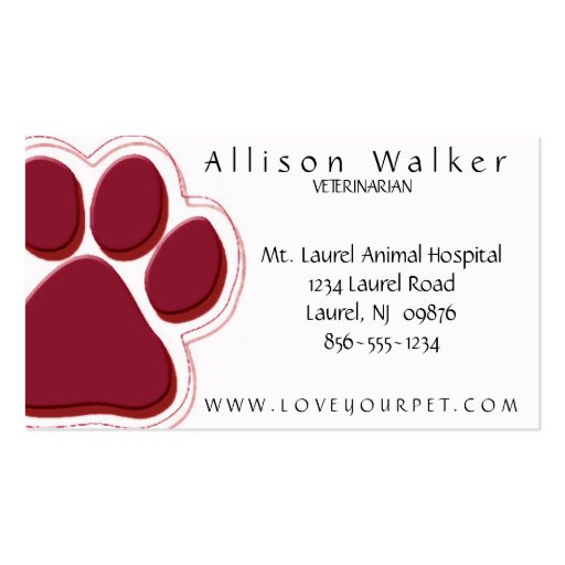 Veterinarian Business Card in Red (front side)