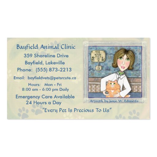 Veterinarian & Ginger Persian Cat Business Cards (front side)