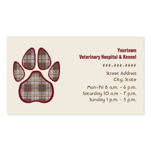 Veterinarian & Kennel Business Card - Brown Plaid (front side)