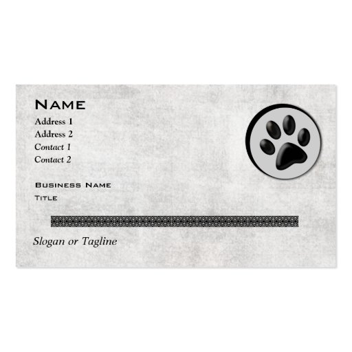 Veterinary Animal Logo with Black and White Paw Business Cards (front side)