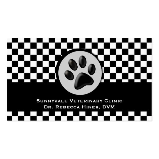 Veterinary Animal Paw Logo Checkerboard Business Cards (back side)