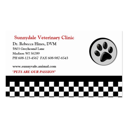 Veterinary Animal Paw Logo Checkerboard Business Cards