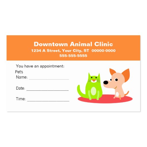 Veterinary Appointment Card Business Card Templates (front side)