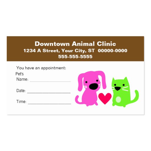 Veterinary Appointment Card Business Card Templates (front side)