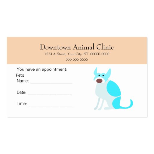 Veterinary Appointment Card Business Card Template (front side)