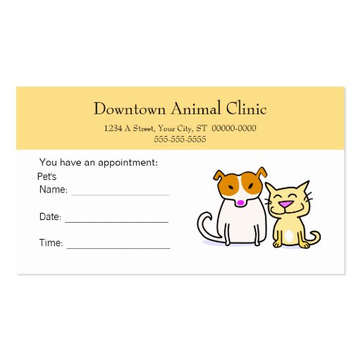 Veterinary Appointment Card Business Cards (front side)