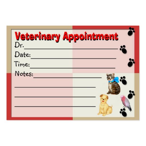 Veterinary Appointment reminder Card Business Card Template (front side)