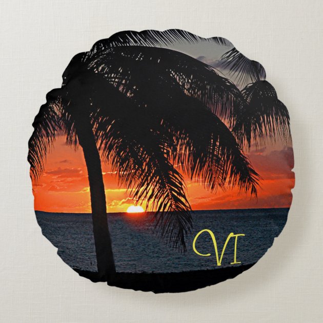 VI Caribbean Sunset Round Pillow