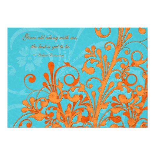 Vibrant Aqua and Orange Floral Wedding Invitation