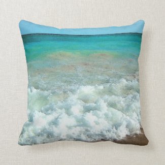 Vibrant Beach Watercolor Scene Throw Pillow