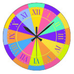 Vibrant Color Wheel Big Roman Numerals Wall Clocks