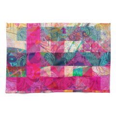 Vibrant Colorful Abstract Pink Plaid Funky Pattern Kitchen Towel