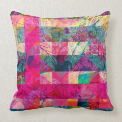 Vibrant Colorful Abstract Pink Plaid Funky Pattern Pillows
