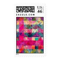Vibrant Colorful Abstract Pink Plaid Funky Pattern Stamp