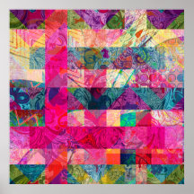 Vibrant Colorful Abstract Pink Plaid Funky Pattern Posters