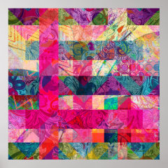 Vibrant Colorful Abstract Pink Plaid Funky Pattern Posters