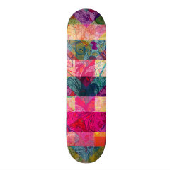 Vibrant Colorful Abstract Pink Plaid Funky Pattern Skate Board Deck