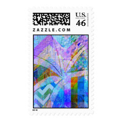 Vibrant Colorful Funky Blue Purple Butterfly Chevr Stamp