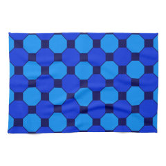 Vibrant Cool Blue Squares Hexagons Tile Pattern Hand Towel