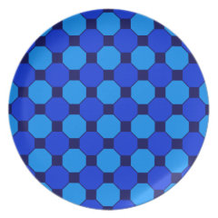 Vibrant Cool Blue Squares Hexagons Tile Pattern Dinner Plate
