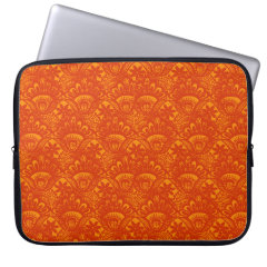 Vibrant Elegant Orange Damask Lace Girly Pattern Laptop Sleeves