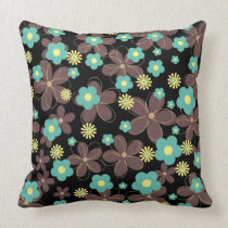 Vibrant floral design on black background pillows