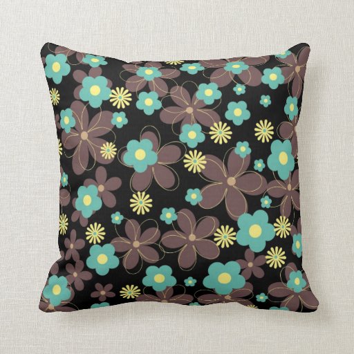 Vibrant floral design on black background throw pillows Zazzle