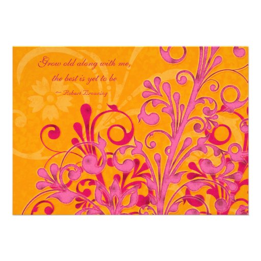 Vibrant Orange and Pink Floral Wedding Invitation